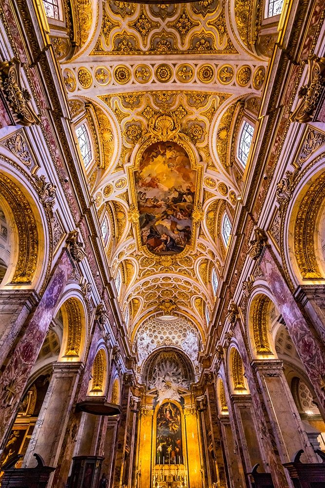 Tall Arches Nave Ceiling Frescos Saint Louis of French Basilica Church-Rome-Italy